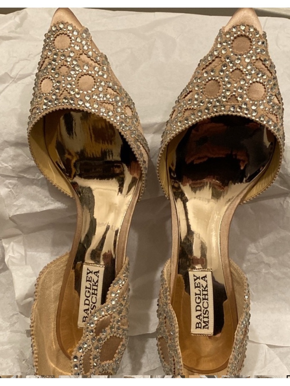 Badgley Mischka Nude Crystal Embellished Pointed Toe Heels - Picture 2 of 11